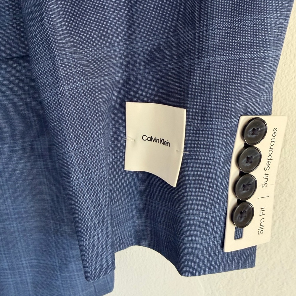 Calvin Klein Slim Fit Light Blue Plaid Suit Jacket